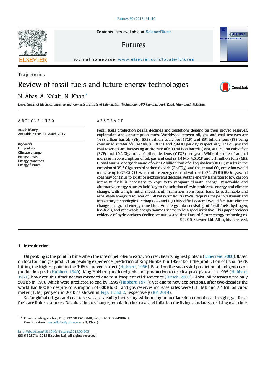 Review of fossil fuels and future energy technologies