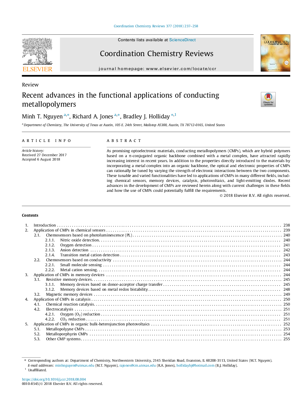 Recent advances in the functional applications of conducting metallopolymers