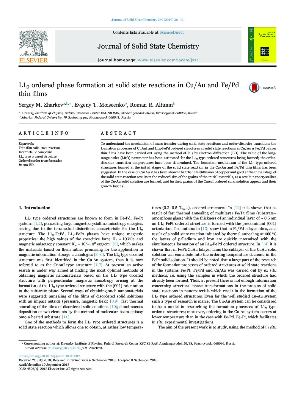 L10 ordered phase formation at solid state reactions in Cu/Au and Fe/Pd thin films