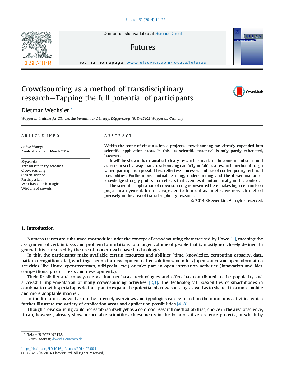 Crowdsourcing as a method of transdisciplinary research—Tapping the full potential of participants