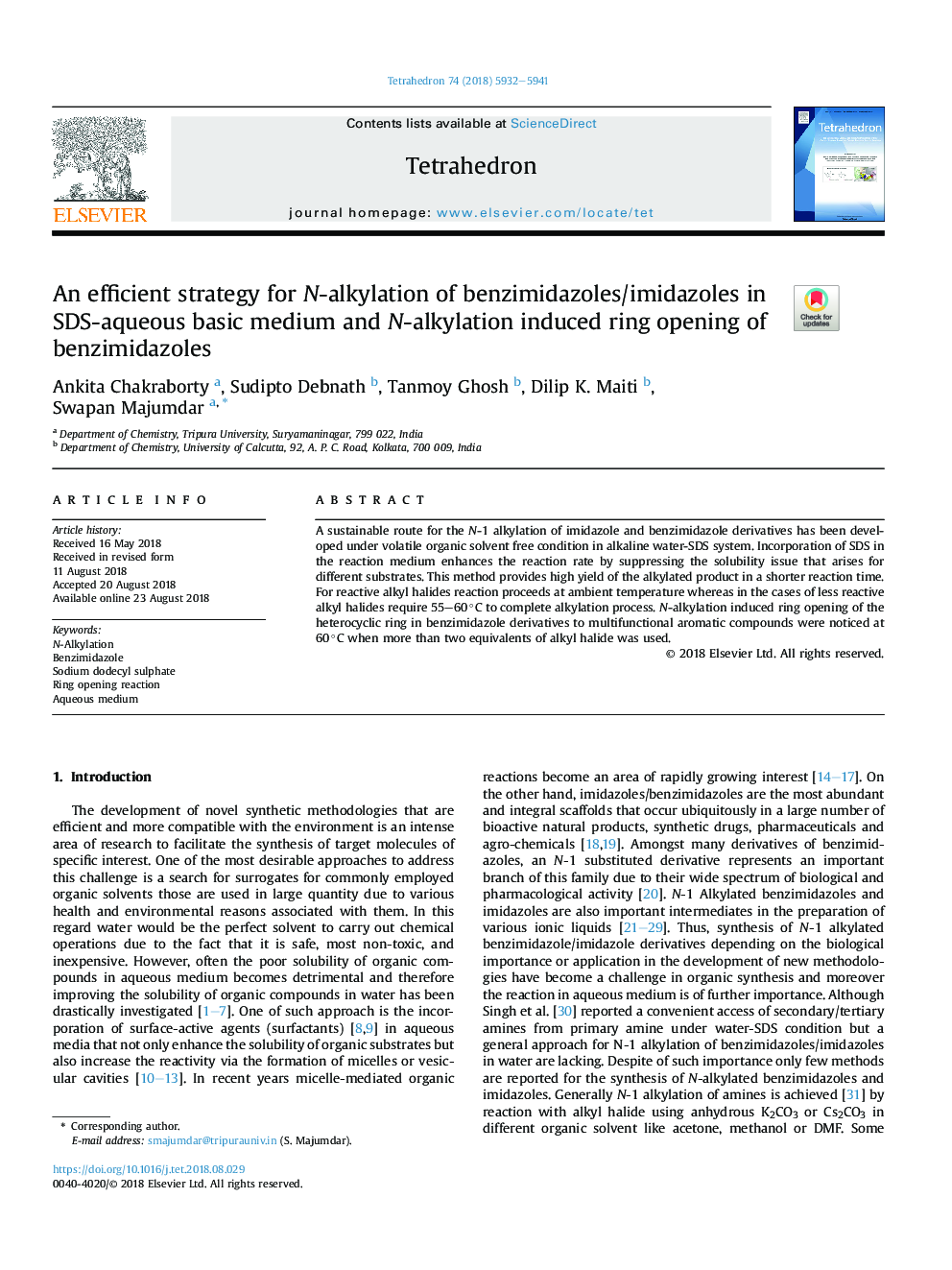 An efficient strategy for N-alkylation of benzimidazoles/imidazoles in SDS-aqueous basic medium and N-alkylation induced ring opening of benzimidazoles