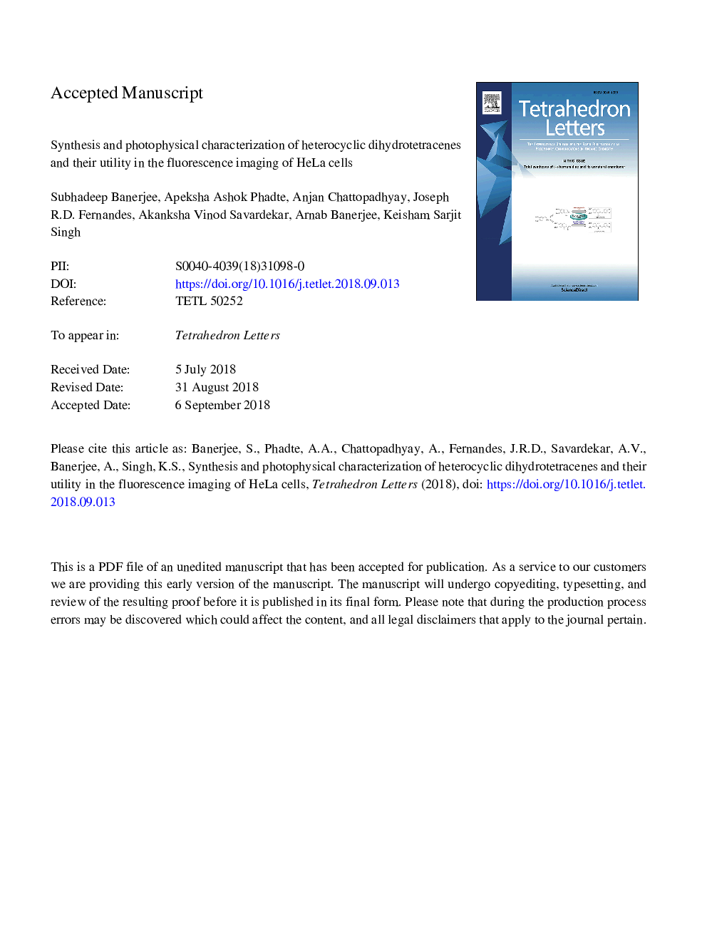 Synthesis and photophysical characterization of heterocyclic dihydrotetracenes and their utility in the fluorescence imaging of HeLa cells