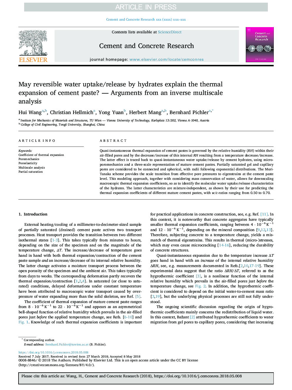 May reversible water uptake/release by hydrates explain the thermal expansion of cement paste? - Arguments from an inverse multiscale analysis