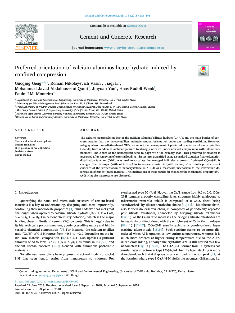 Preferred orientation of calcium aluminosilicate hydrate induced by confined compression