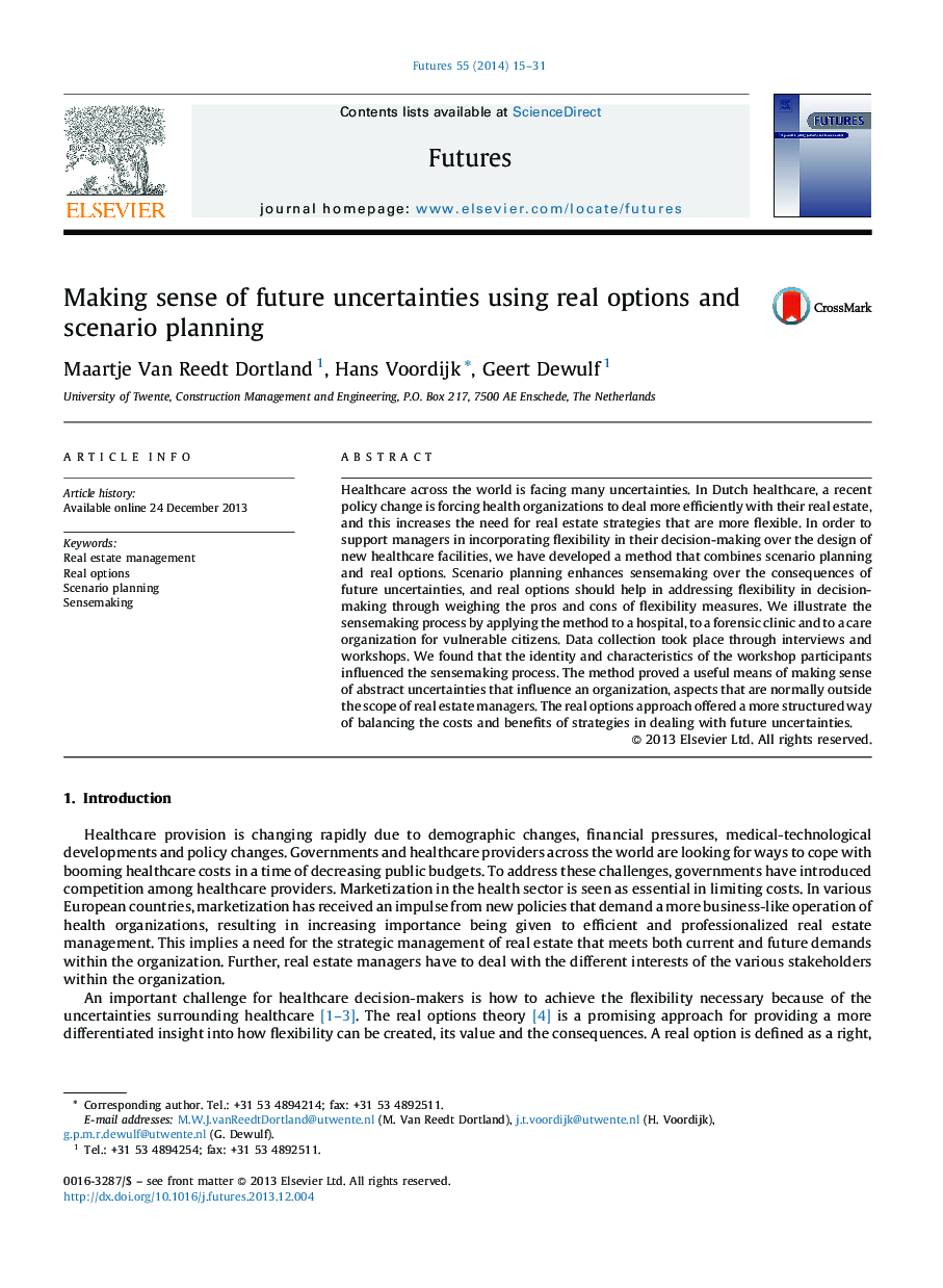 Making sense of future uncertainties using real options and scenario planning