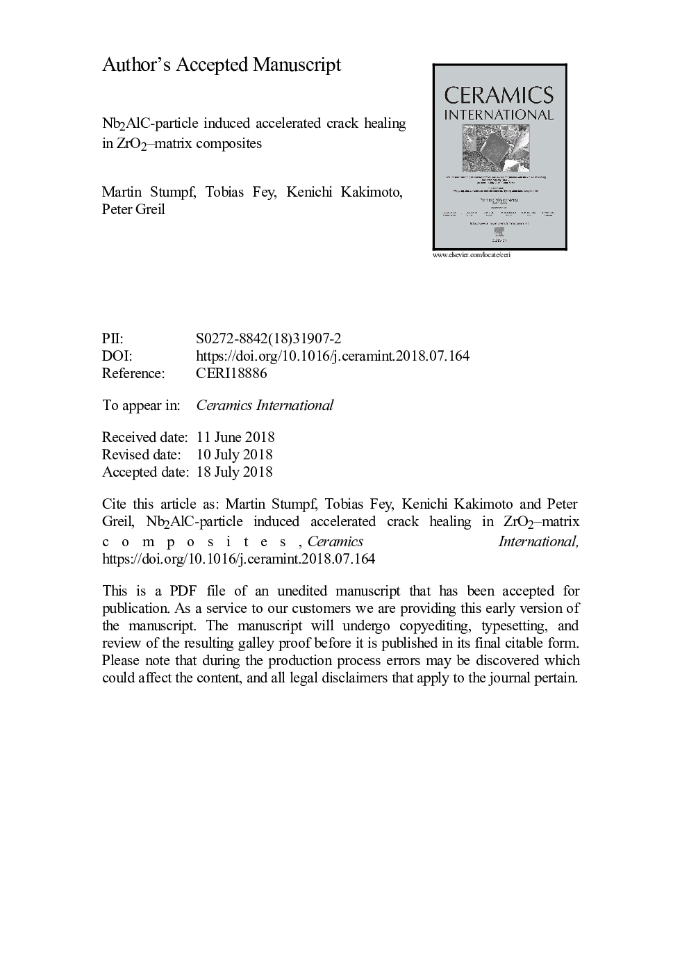 Nb2AlC-particle induced accelerated crack healing in ZrO2-matrix composites