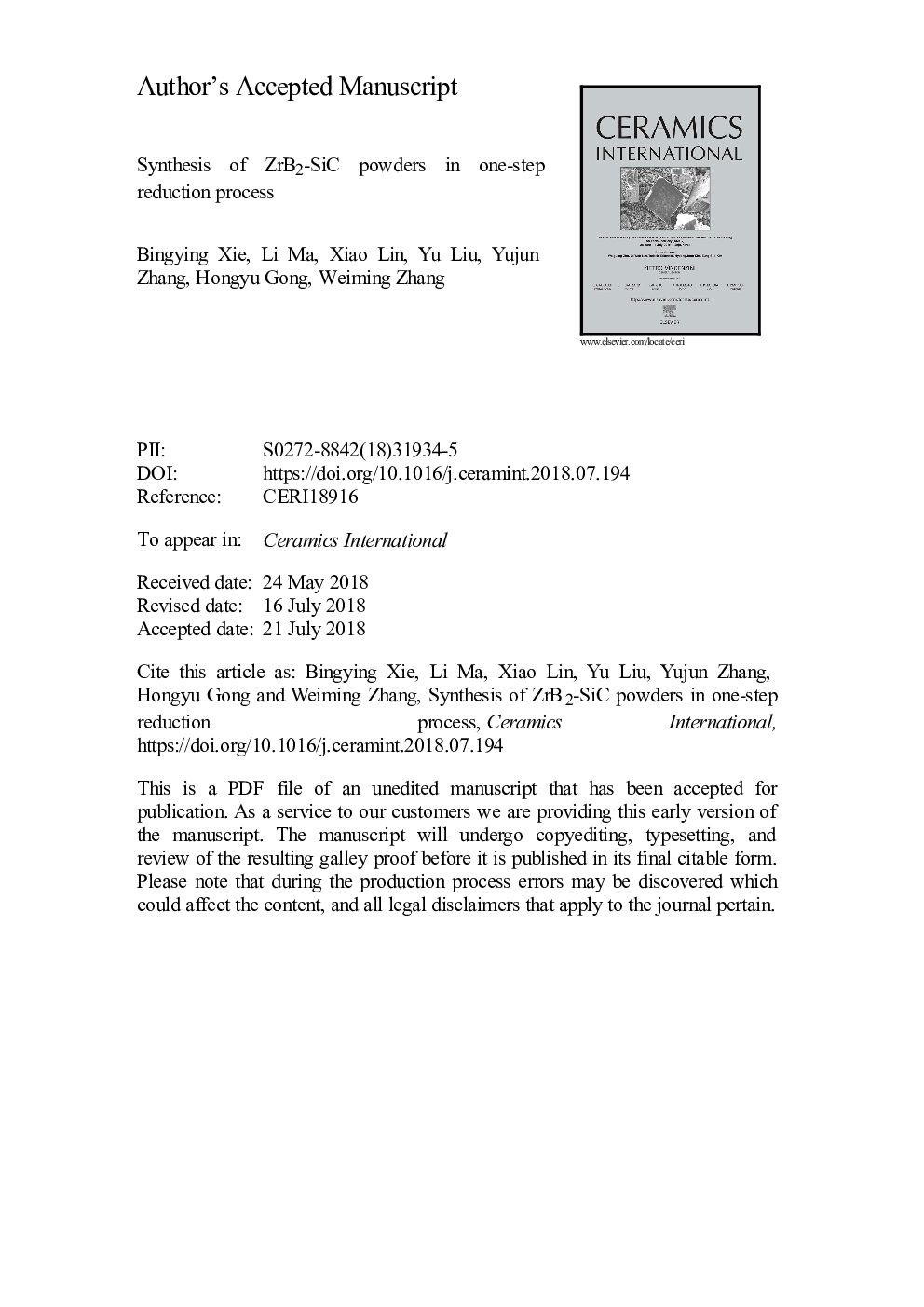 Synthesis of ZrB2-SiC powders in one-step reduction process