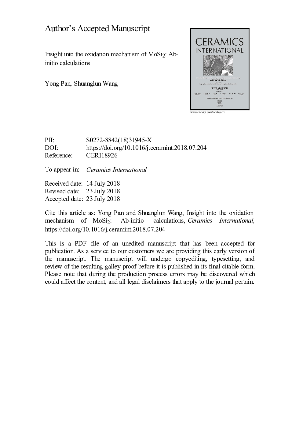 Insight into the oxidation mechanism of MoSi2: Ab-initio calculations