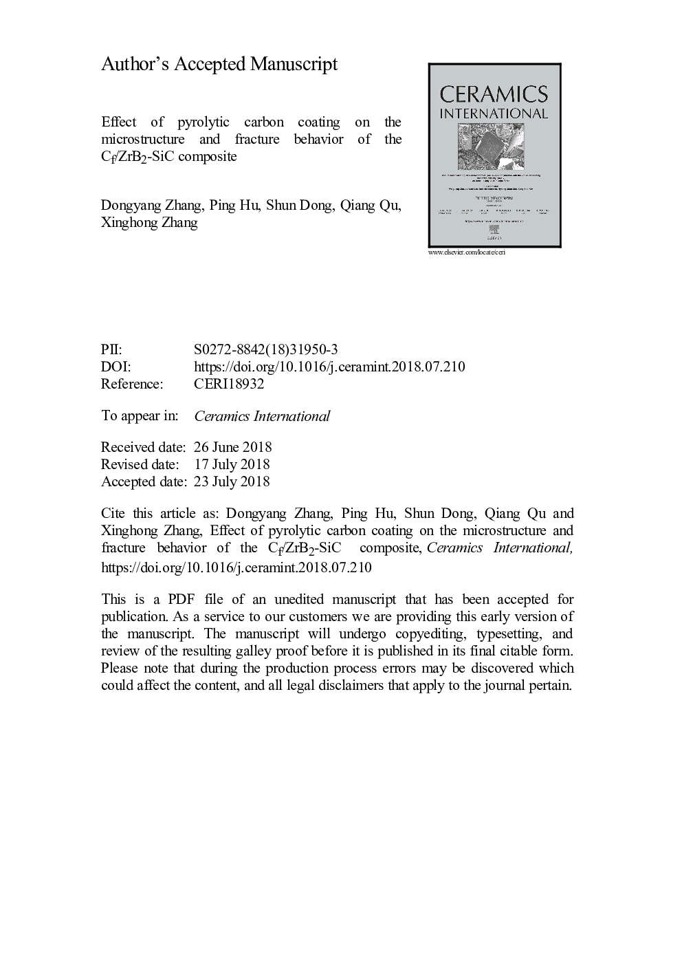 Effect of pyrolytic carbon coating on the microstructure and fracture behavior of the Cf/ZrB2-SiC composite