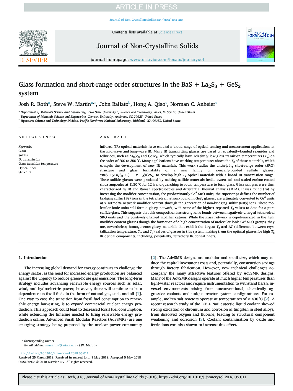 Glass formation and short-range order structures in the BaSâ¯+â¯La2S3â¯+â¯GeS2 system