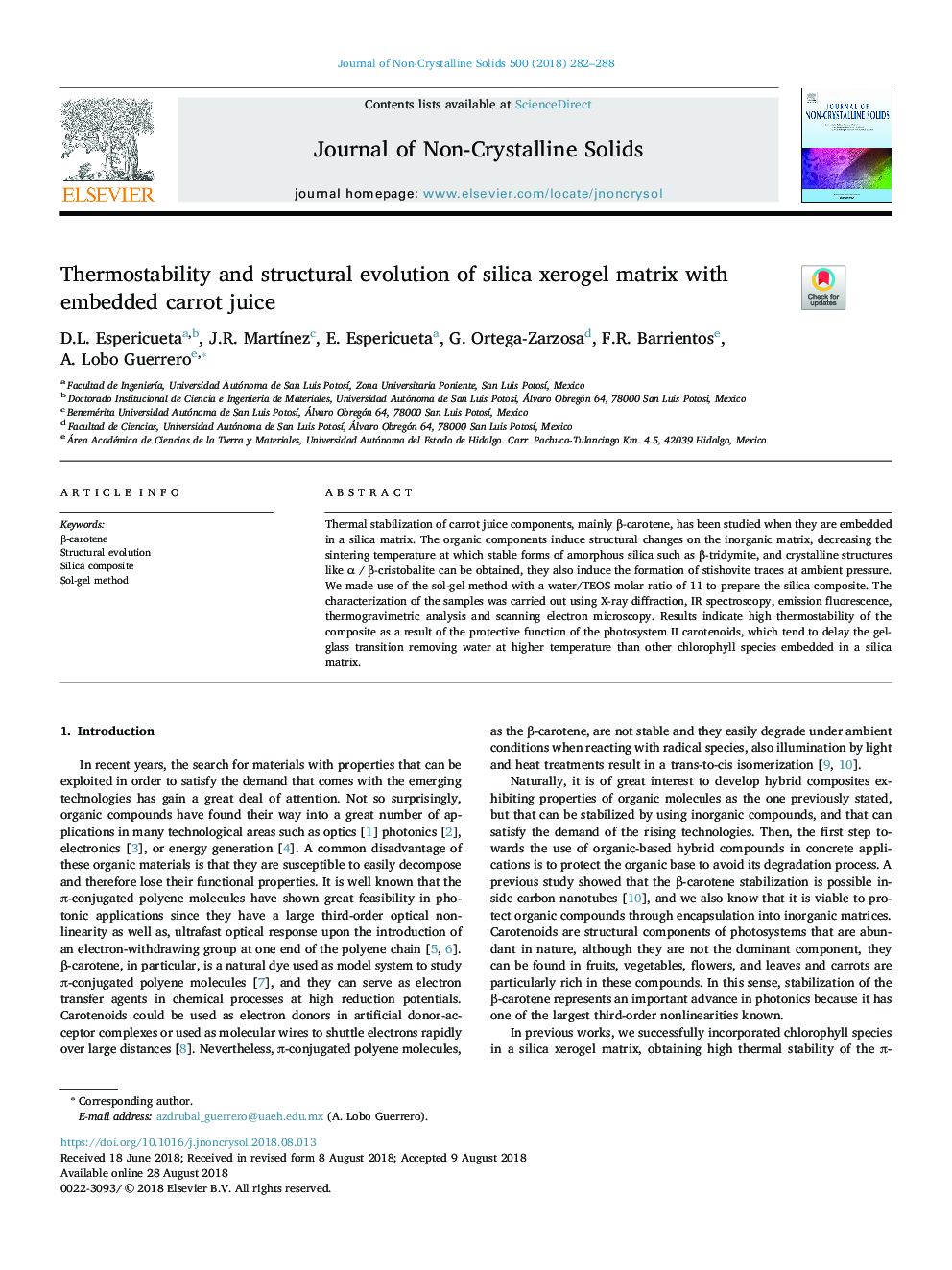 Thermostability and structural evolution of silica xerogel matrix with embedded carrot juice