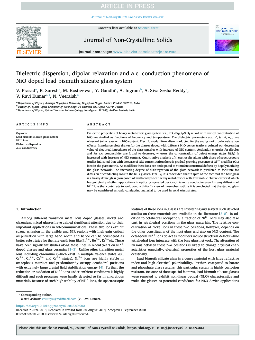 Dielectric dispersion, dipolar relaxation and a.c. conduction phenomena of NiO doped lead bismuth silicate glass system