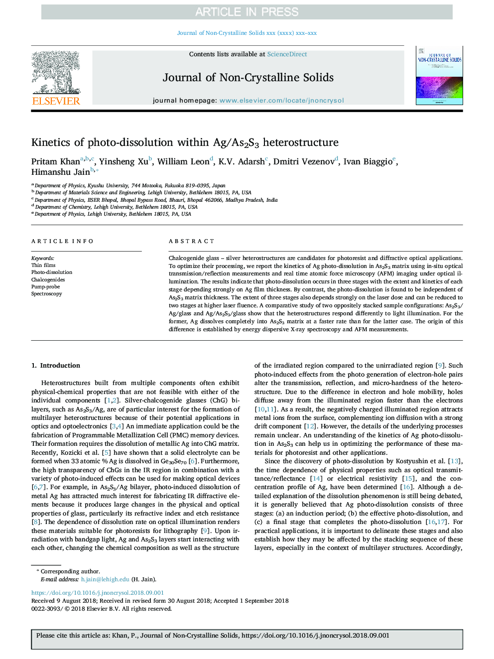 Kinetics of photo-dissolution within Ag/As2S3 heterostructure