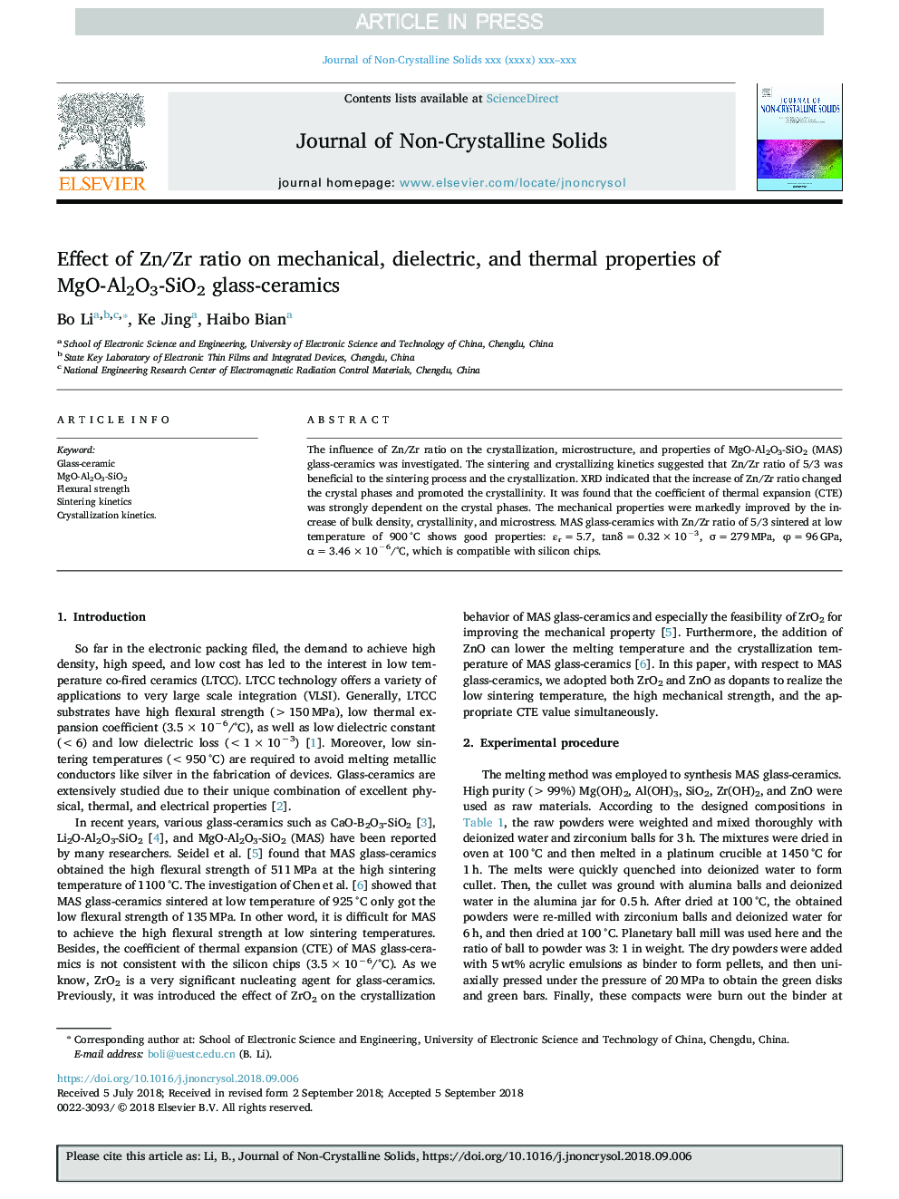 Effect of Zn/Zr ratio on mechanical, dielectric, and thermal properties of MgO-Al2O3-SiO2 glass-ceramics