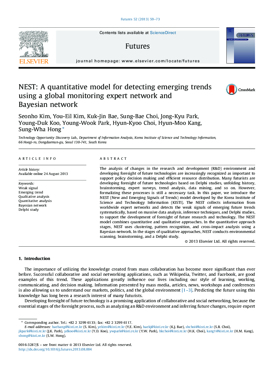 NEST: A quantitative model for detecting emerging trends using a global monitoring expert network and Bayesian network