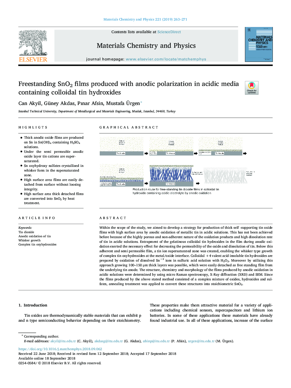 Freestanding SnO2 films produced with anodic polarization in acidic media containing colloidal tin hydroxides