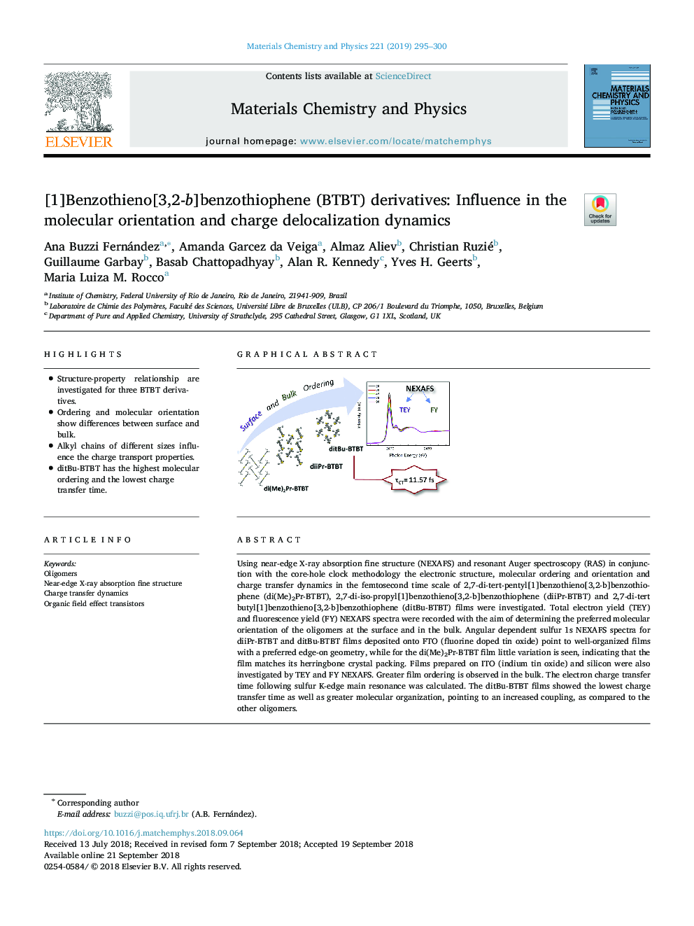 [1]Benzothieno[3,2-b]benzothiophene (BTBT) derivatives: Influence in the molecular orientation and charge delocalization dynamics