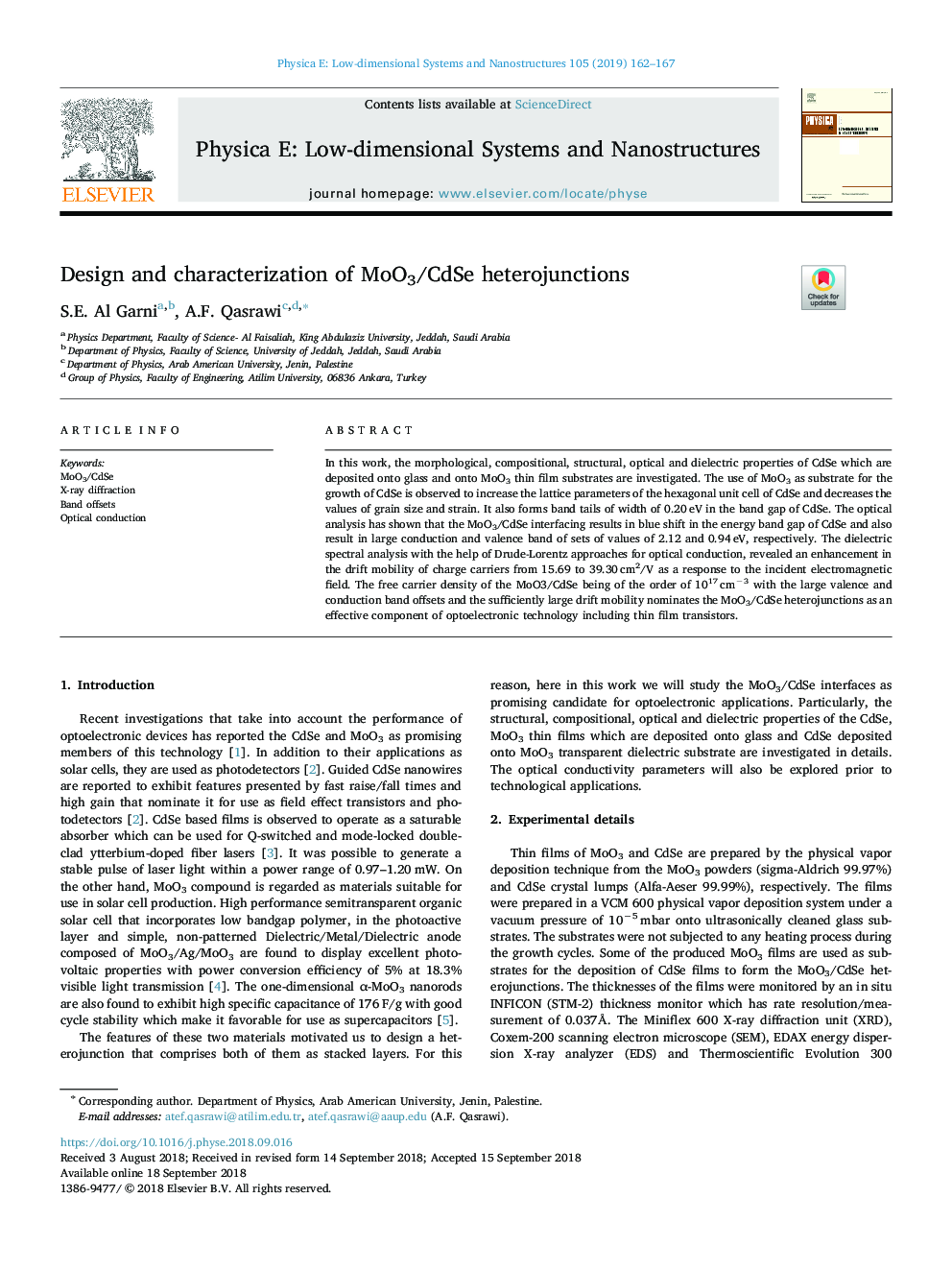 Design and characterization of MoO3/CdSe heterojunctions