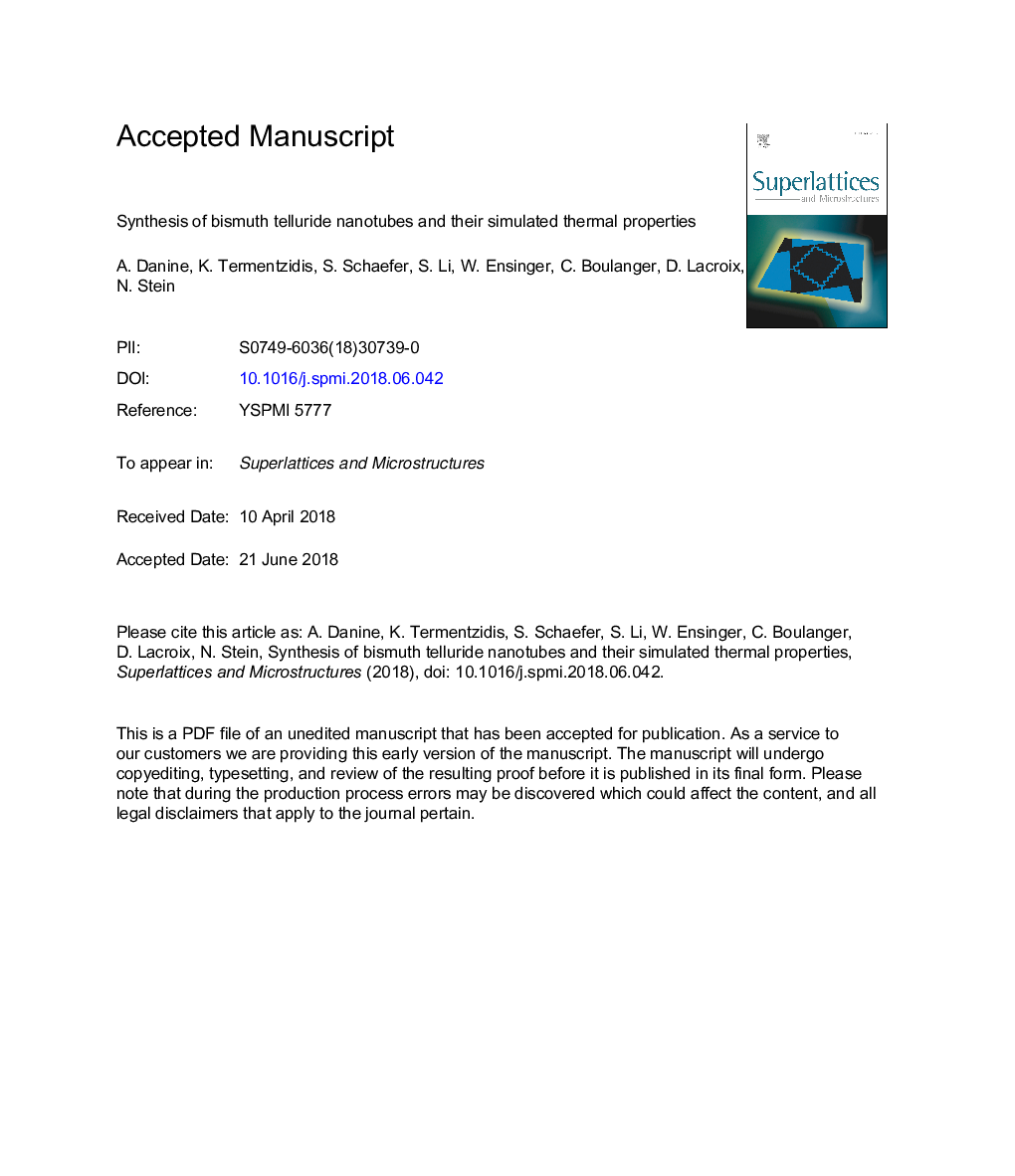 Synthesis of bismuth telluride nanotubes and their simulated thermal properties