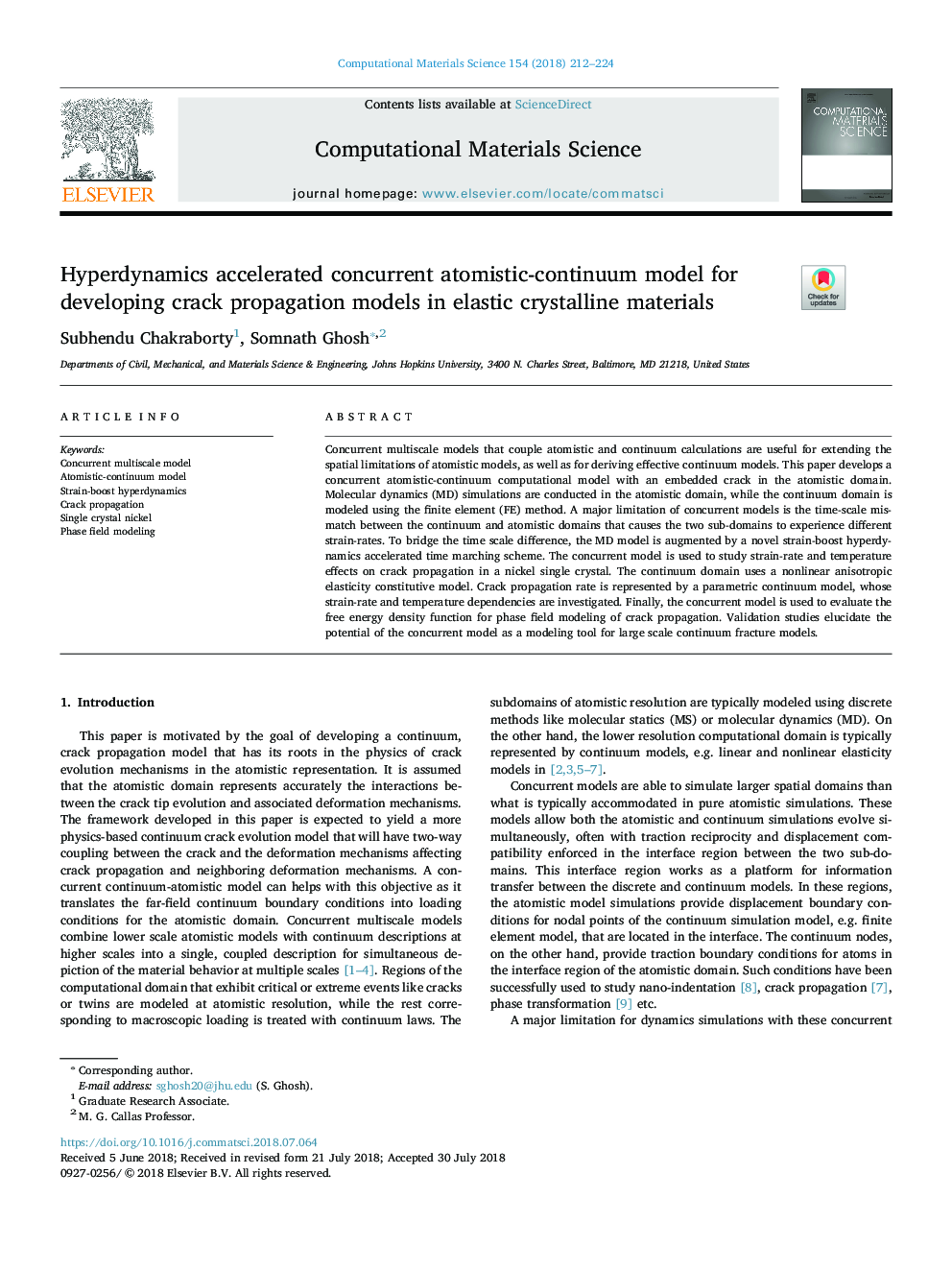 Hyperdynamics accelerated concurrent atomistic-continuum model for developing crack propagation models in elastic crystalline materials