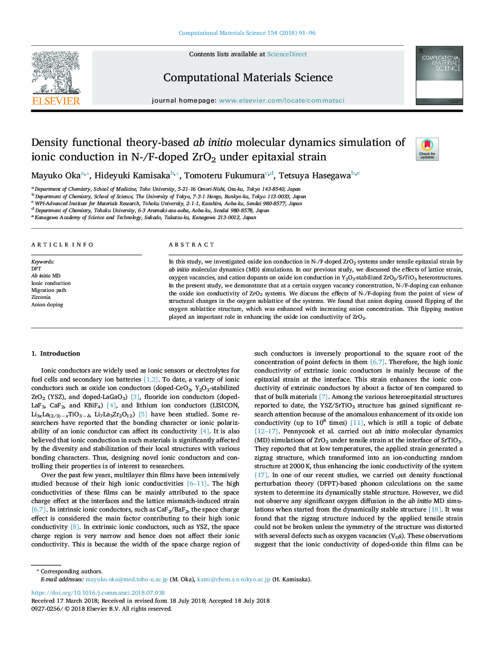 Density functional theory-based ab initio molecular dynamics simulation of ionic conduction in N-/F-doped ZrO2 under epitaxial strain