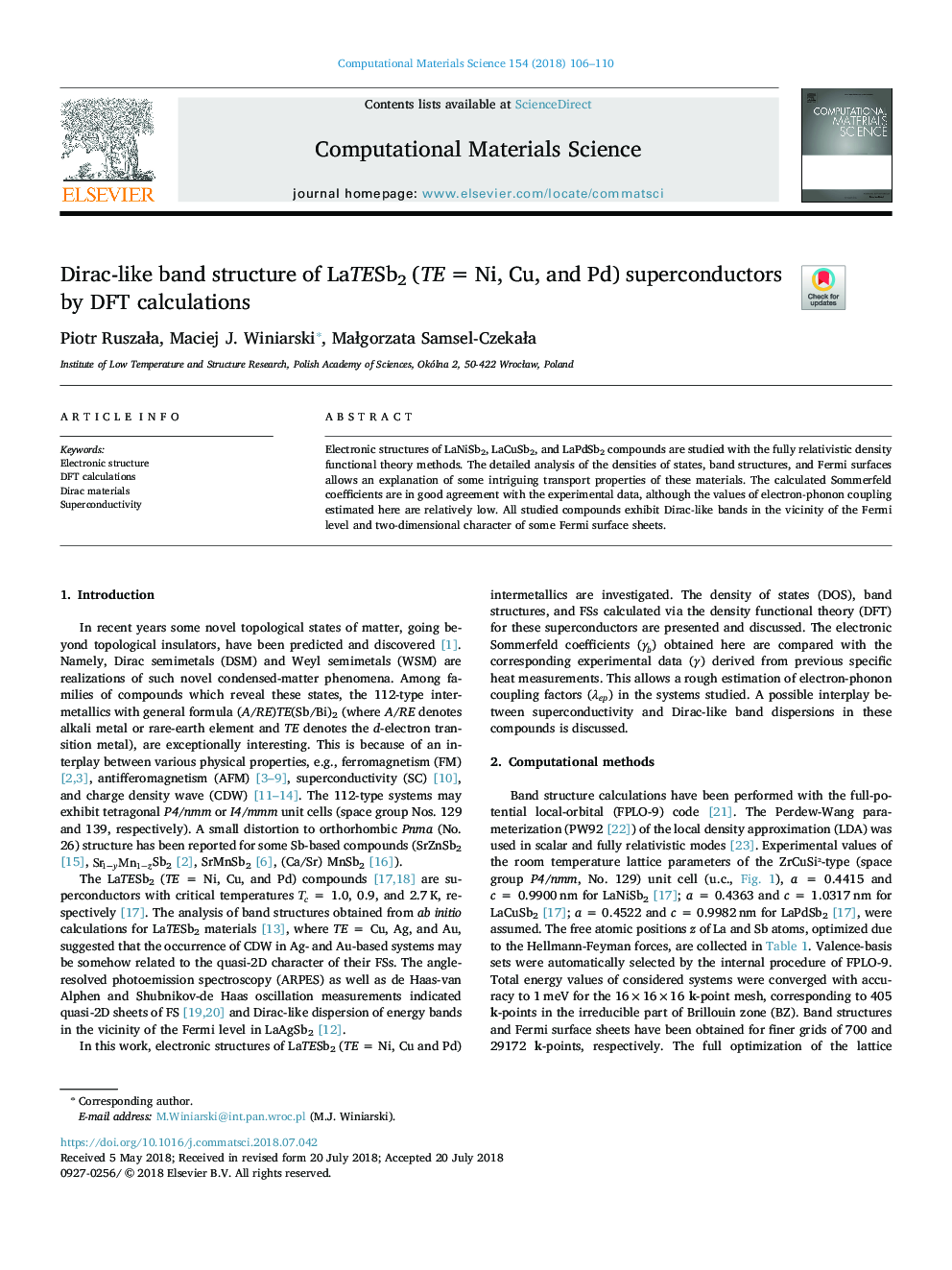 Dirac-like band structure of LaTESb2 (TEâ¯=â¯Ni, Cu, and Pd) superconductors by DFT calculations