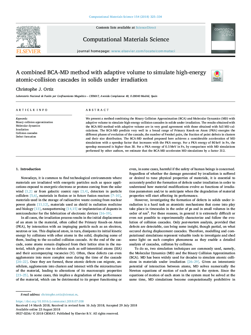 A combined BCA-MD method with adaptive volume to simulate high-energy atomic-collision cascades in solids under irradiation