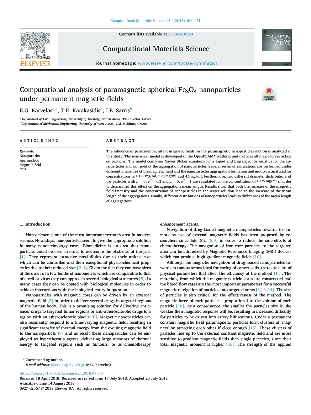 Computational analysis of paramagnetic spherical Fe3O4 nanoparticles under permanent magnetic fields