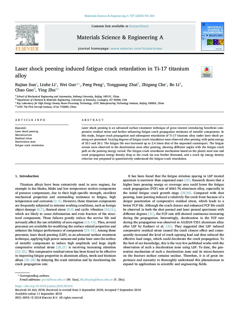 Laser shock peening induced fatigue crack retardation in Ti-17 titanium alloy