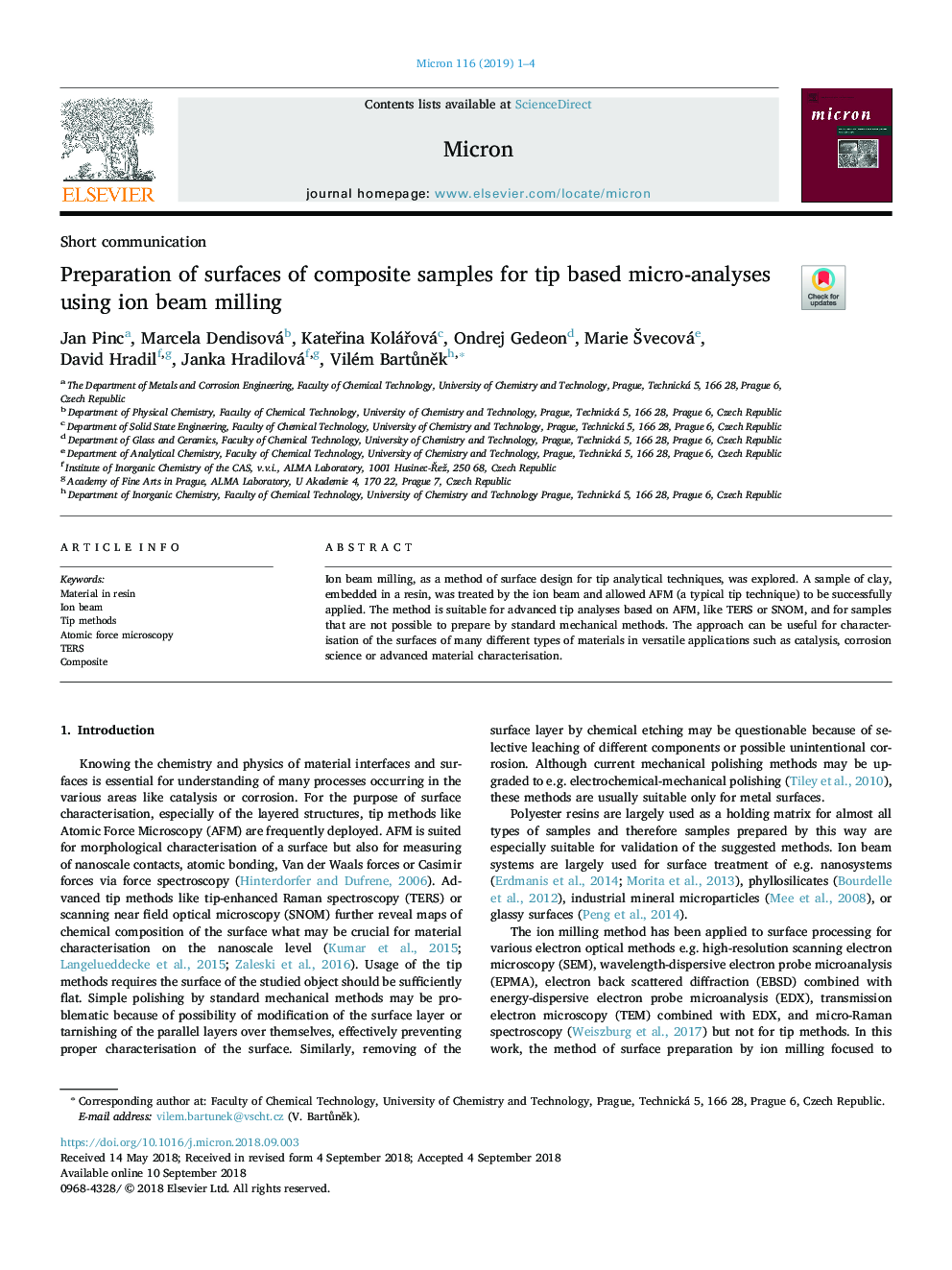 Preparation of surfaces of composite samples for tip based micro-analyses using ion beam milling