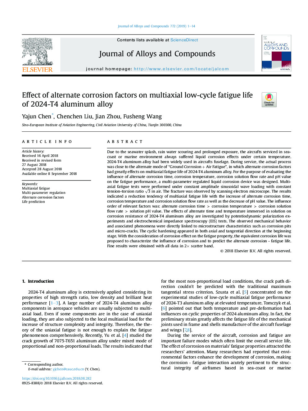 Effect of alternate corrosion factors on multiaxial low-cycle fatigue life of 2024-T4 aluminum alloy