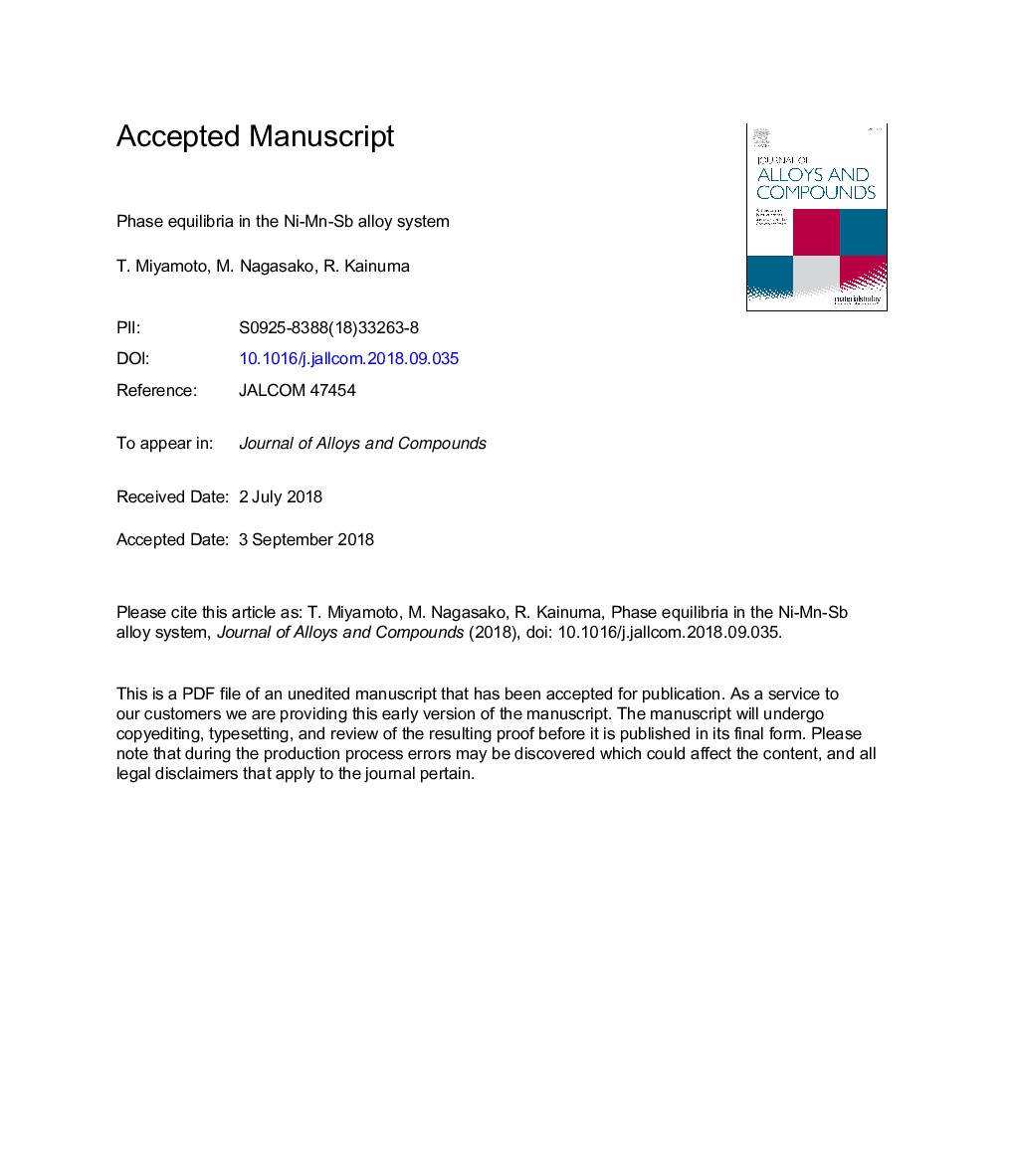 Phase equilibria in the Ni-Mn-Sb alloy system