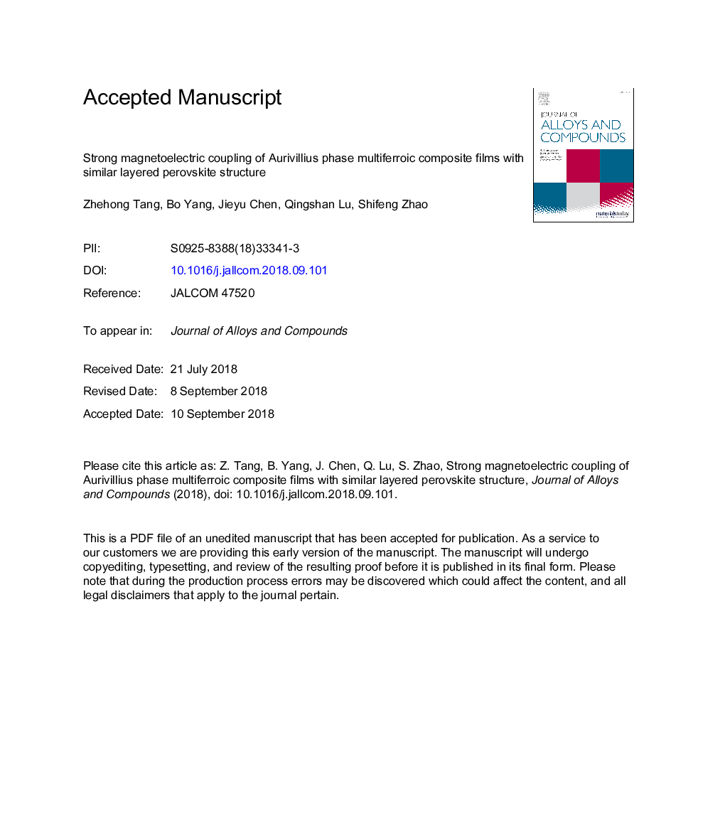 Strong magnetoelectric coupling of Aurivillius phase multiferroic composite films with similar layered perovskite structure