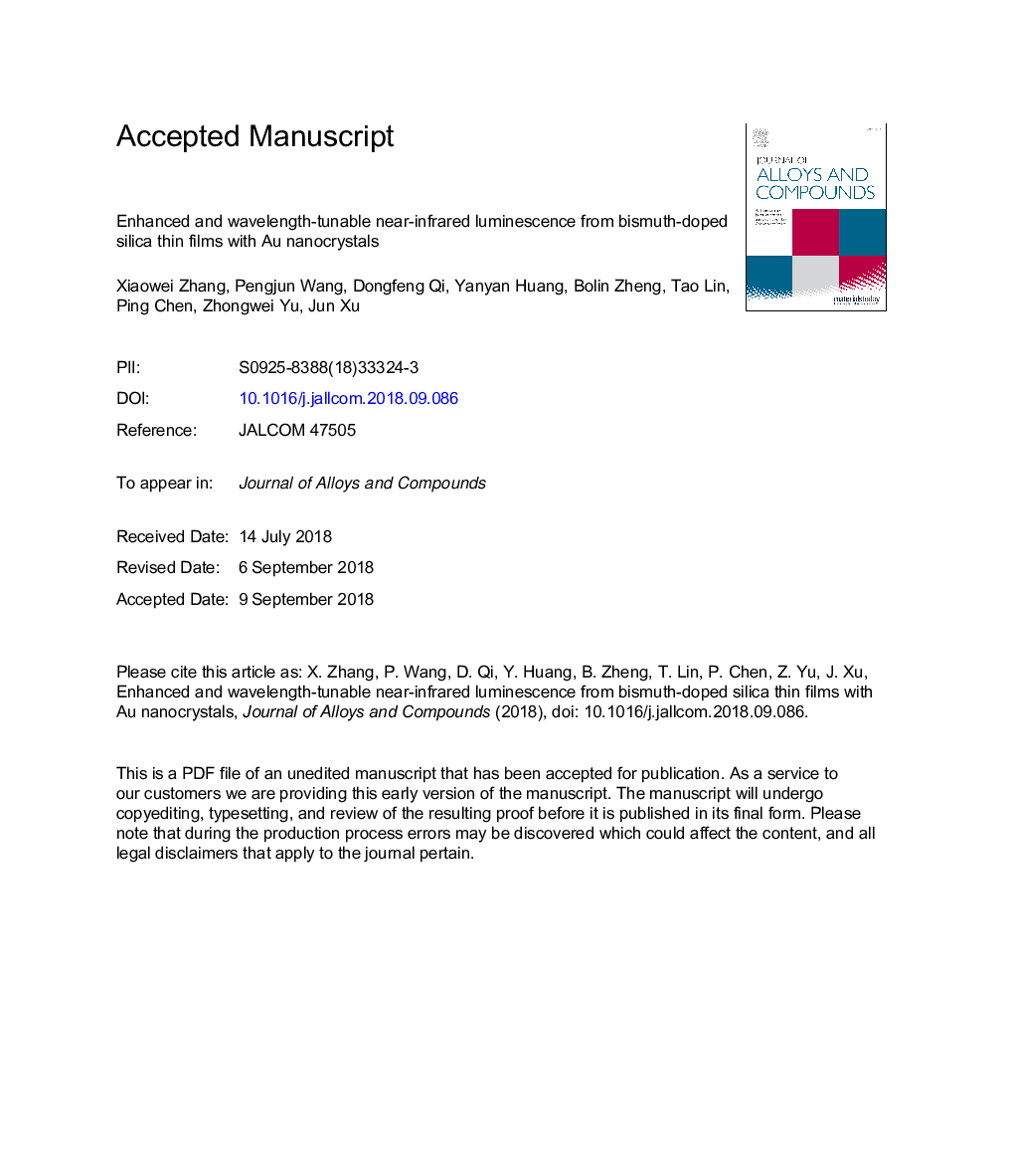 Enhanced and wavelength-tunable near-infrared luminescence from bismuth-doped silica thin films with Au nanocrystals