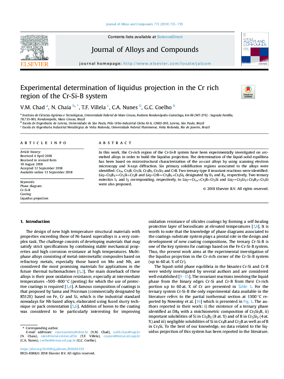 Experimental determination of liquidus projection in the Cr rich region of the Cr-Si-B system