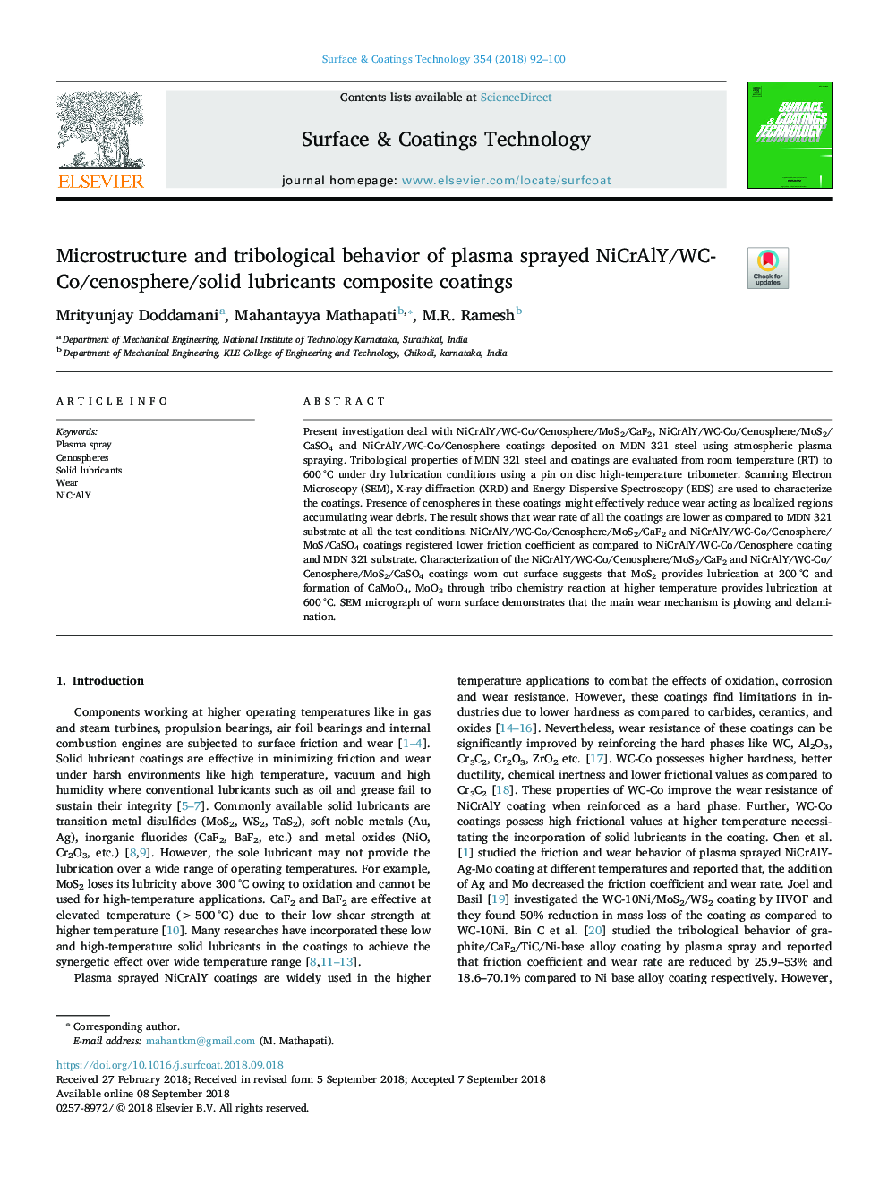 Microstructure and tribological behavior of plasma sprayed NiCrAlY/WC-Co/cenosphere/solid lubricants composite coatings