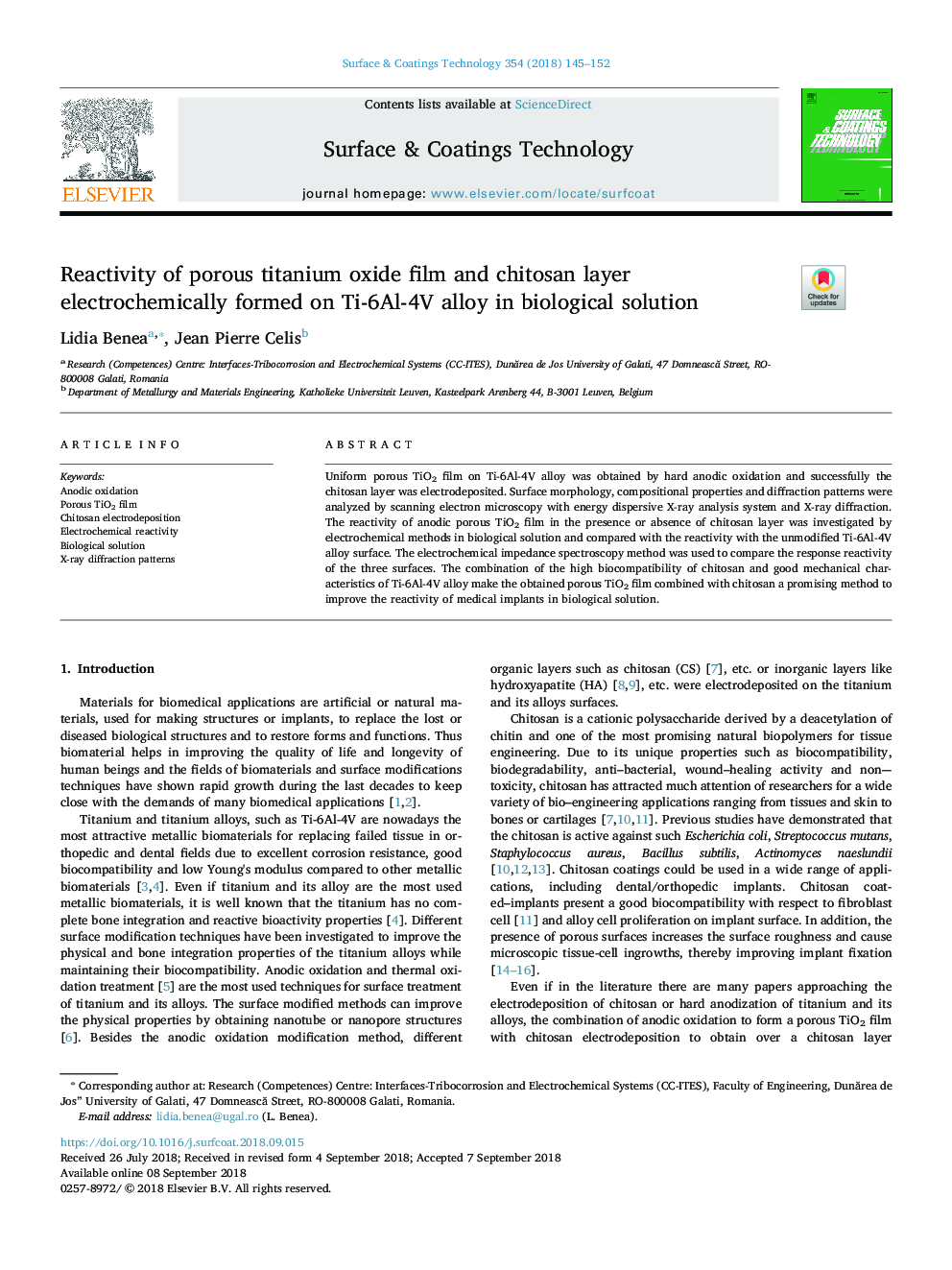 Reactivity of porous titanium oxide film and chitosan layer electrochemically formed on Ti-6Al-4V alloy in biological solution