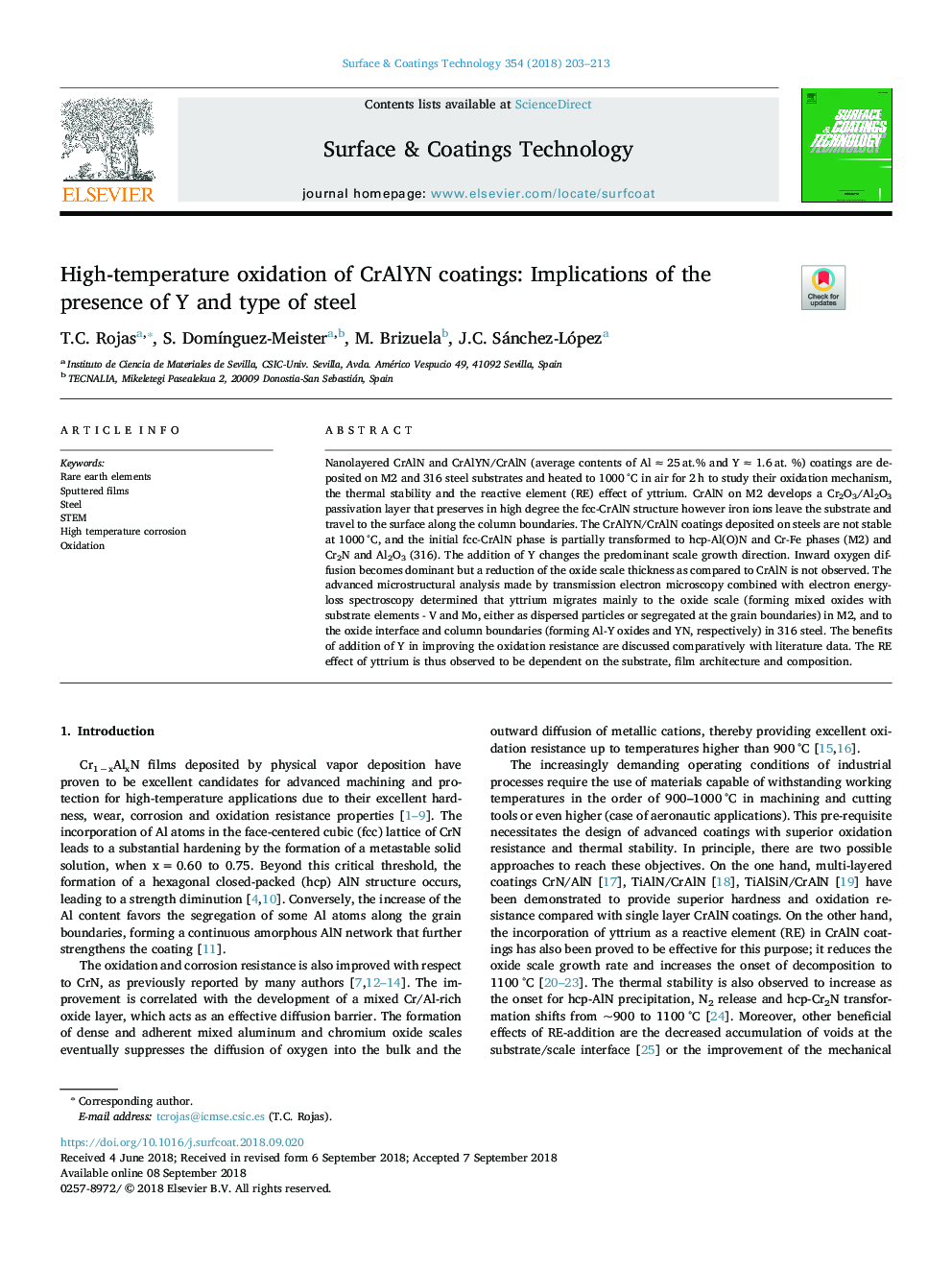 High-temperature oxidation of CrAlYN coatings: Implications of the presence of Y and type of steel