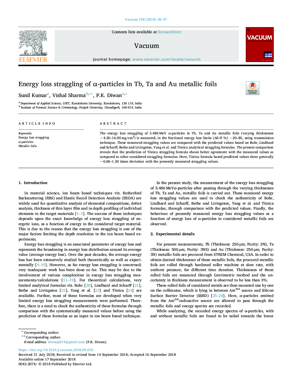 Energy loss straggling of Î±-particles in Tb, Ta and Au metallic foils