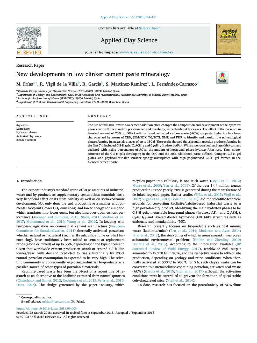 New developments in low clinker cement paste mineralogy