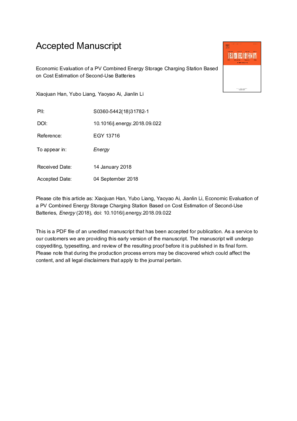 Economic evaluation of a PV combined energy storage charging station based on cost estimation of second-use batteries