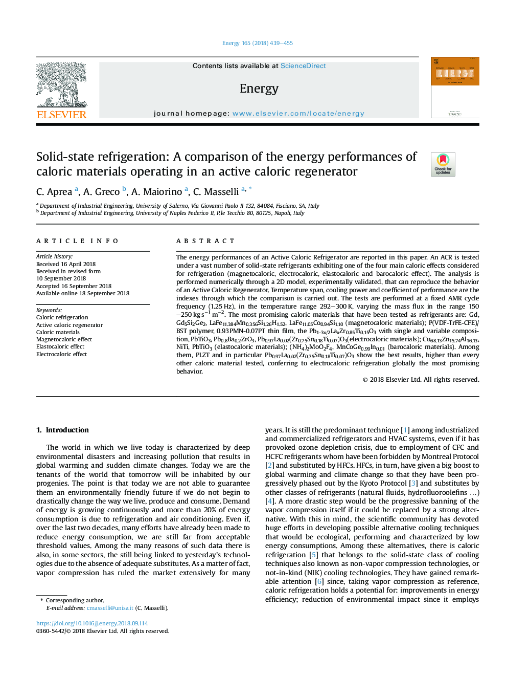 خنک کننده حالت جامد: مقایسه عملکرد انرژی کالری که در یک بازسازی کننده فعال کالری فعال است