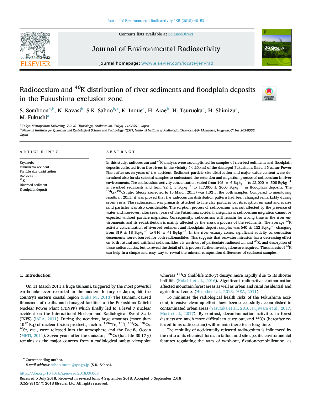 Radiocesium and 40K distribution of river sediments and floodplain deposits in the Fukushima exclusion zone