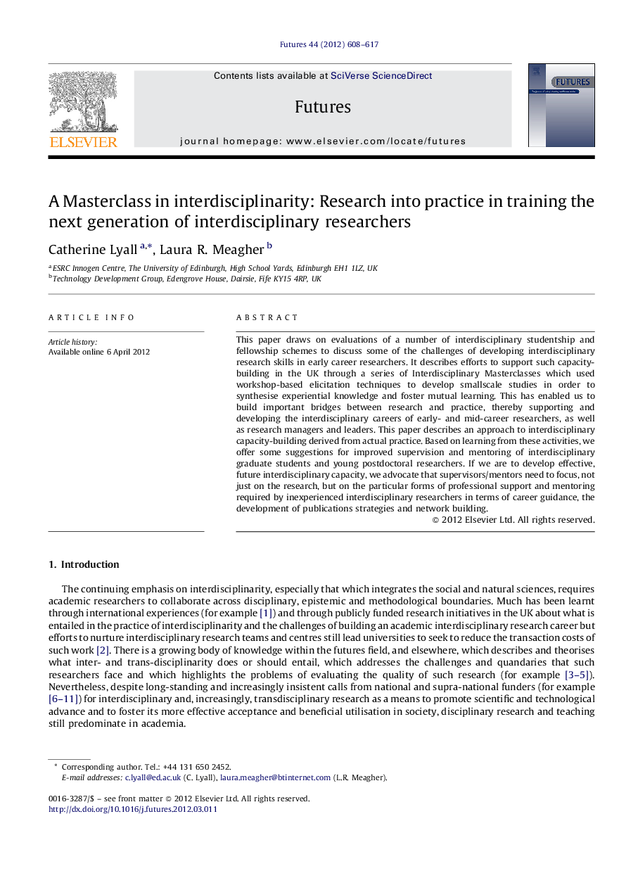 A Masterclass in interdisciplinarity: Research into practice in training the next generation of interdisciplinary researchers