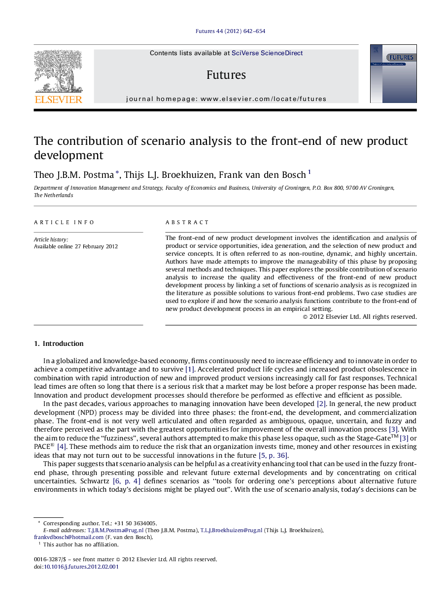 The contribution of scenario analysis to the front-end of new product development