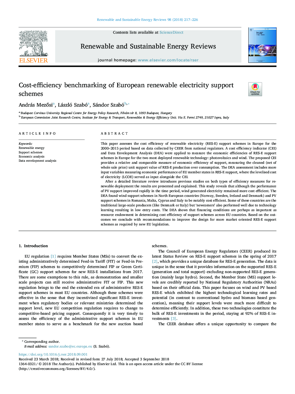 Cost-efficiency benchmarking of European renewable electricity support schemes