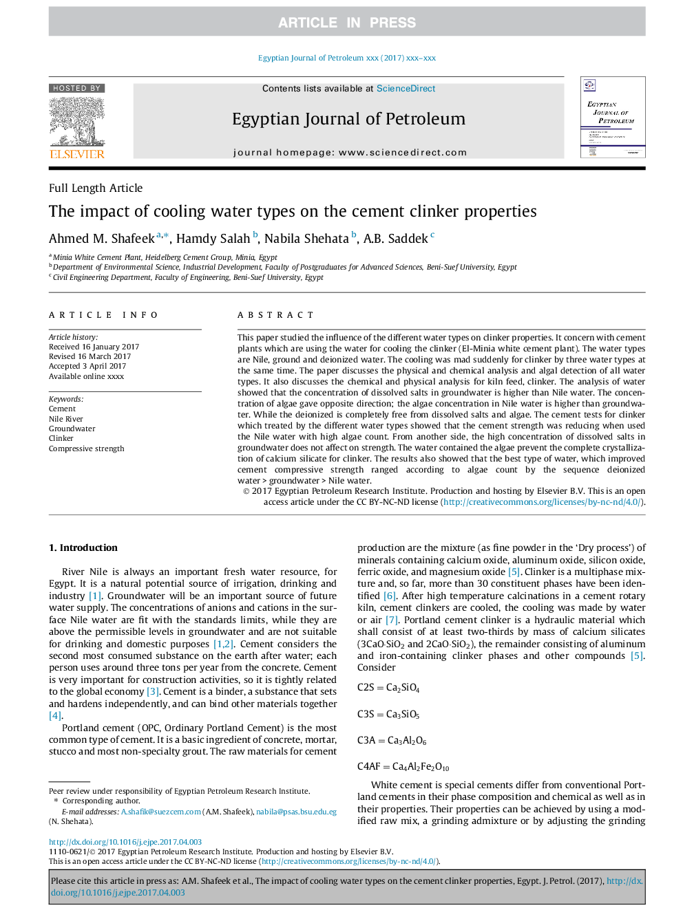 The impact of cooling water types on the cement clinker properties