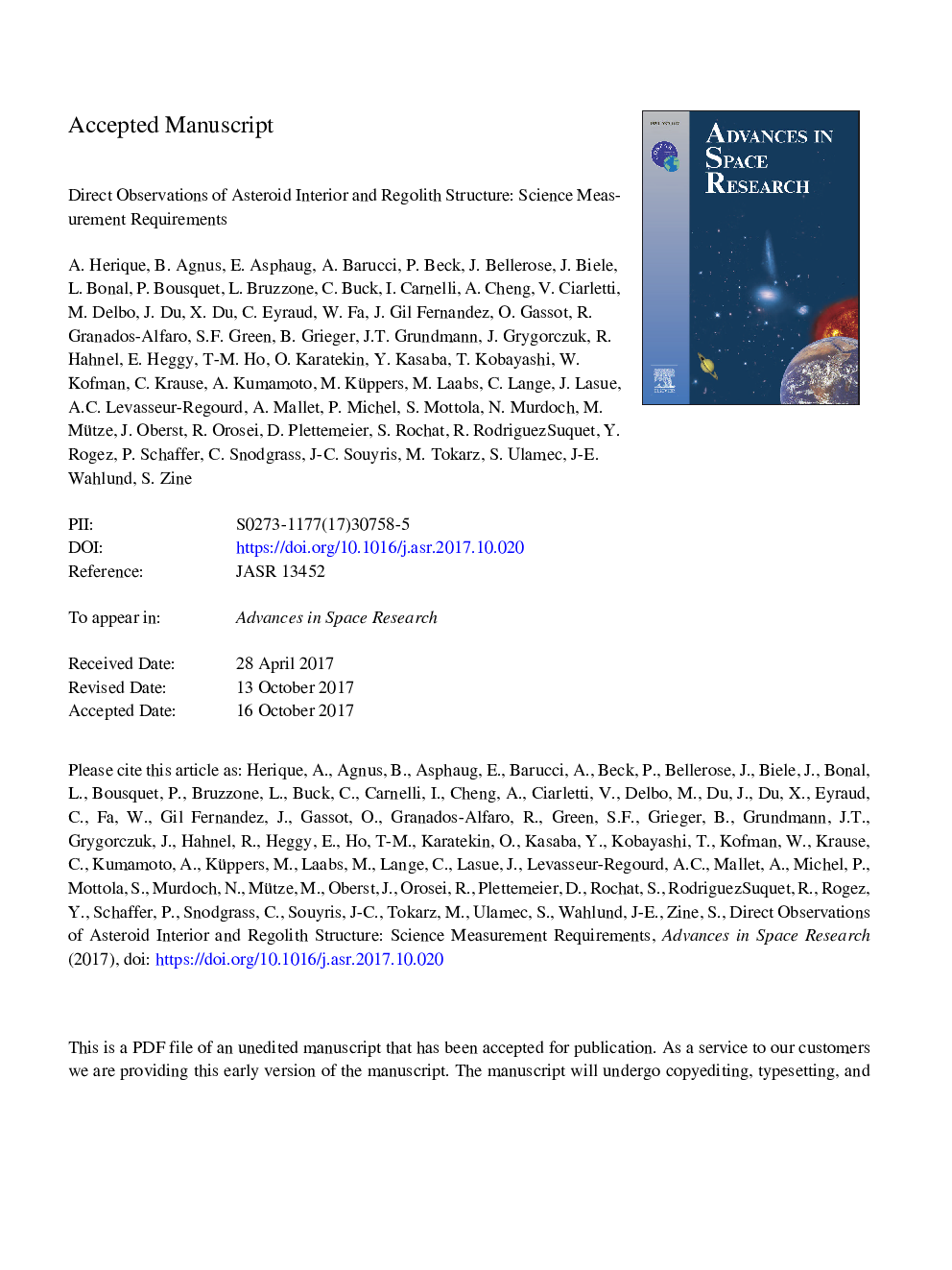 Direct observations of asteroid interior and regolith structure: Science measurement requirements