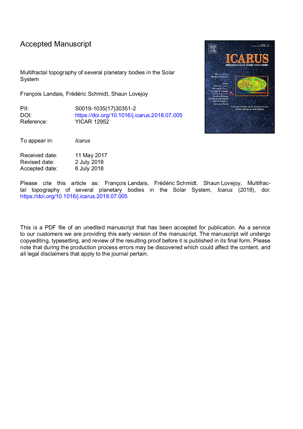 Multifractal topography of several planetary bodies in the Solar System