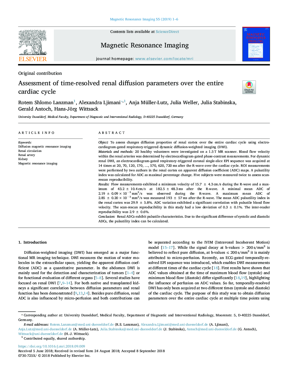 Assessment of time-resolved renal diffusion parameters over the entire cardiac cycle